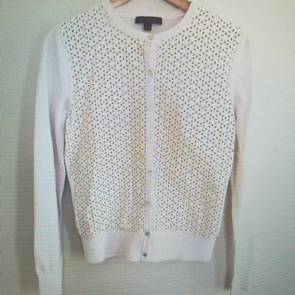 Ann Taylor White Cardigan Sweater Faux Leather Detail